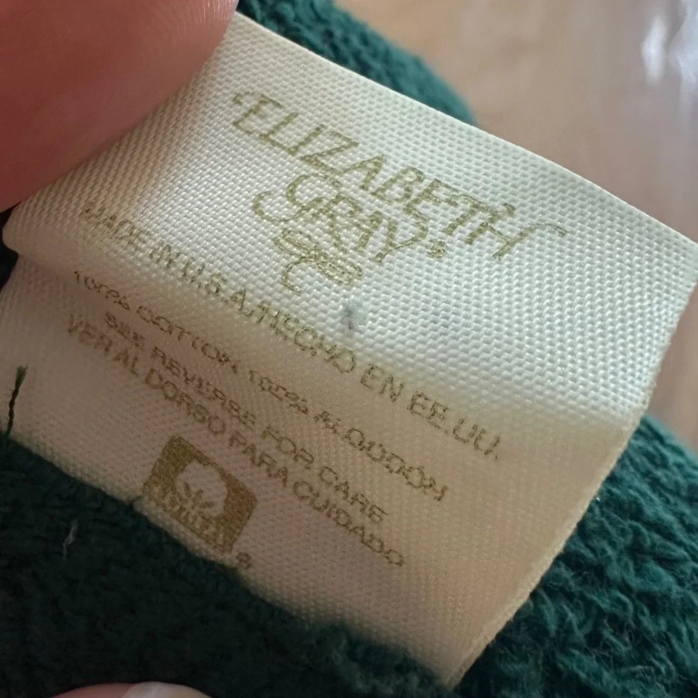 Elizabeth Gray Hunter Green Towel Set 3pc Lace Trim Bows Vintage 100% Cotton USA